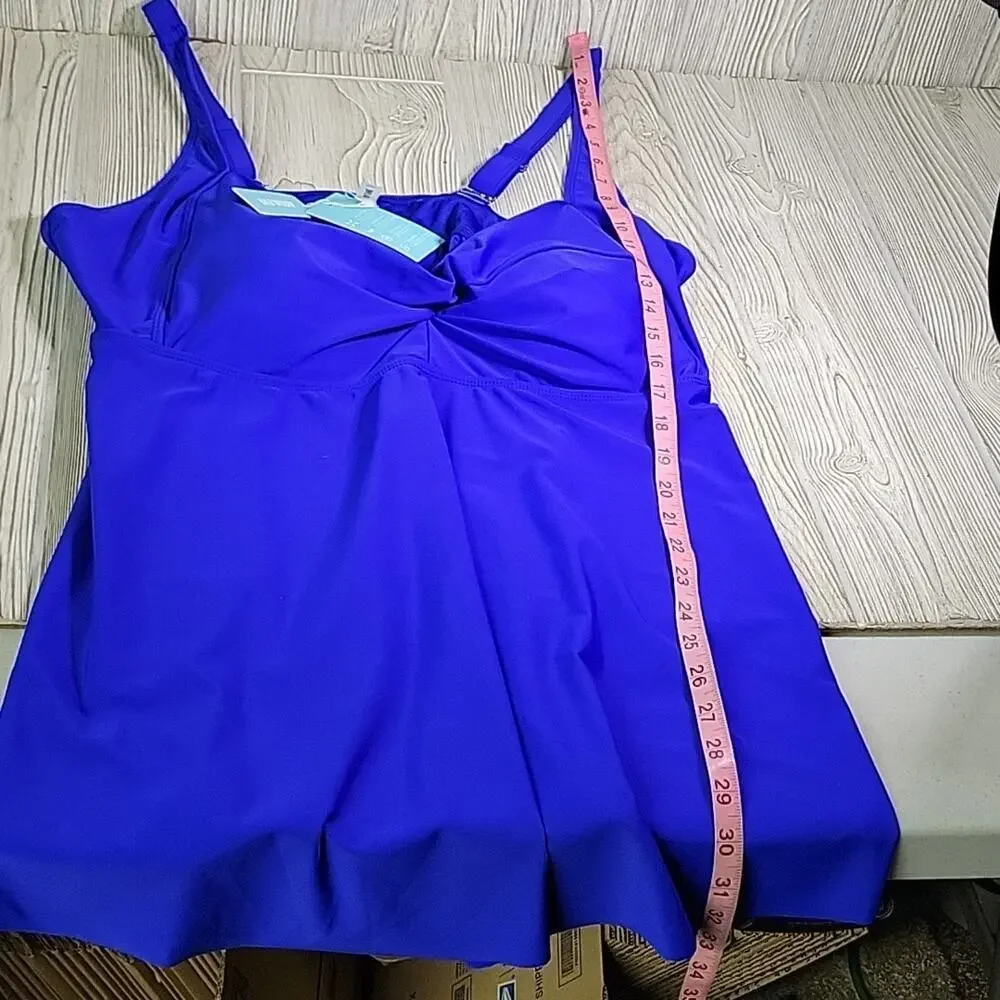 Aqua Eve Blue Swimsuit Tankini Top Womens Size 24W NWT